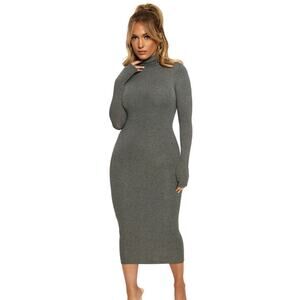 Naked Wardrobe Women's XS Bodycon Turtleneck Maxi Dress Grey Long Sleeve NWOT